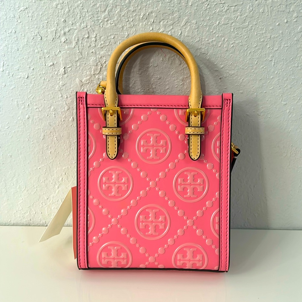 NEW Tory Burch Mini T Monogram Contrast Embossed Tote